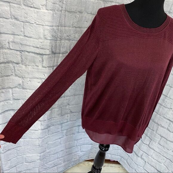 Joseph A crewneck Longsleeve shimmer top w/sheer lining flare back L - Picture 4 of 9